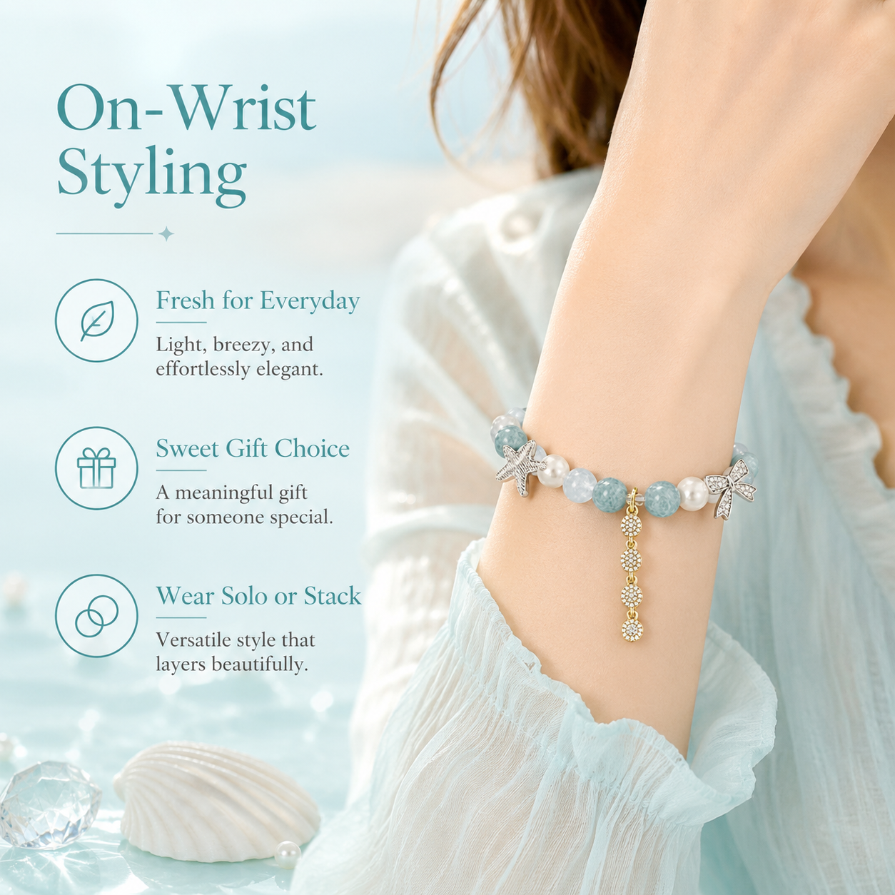 Ocean Amazonite Pearl Starfish Bracelet – Calm & Free Spirit Energy
