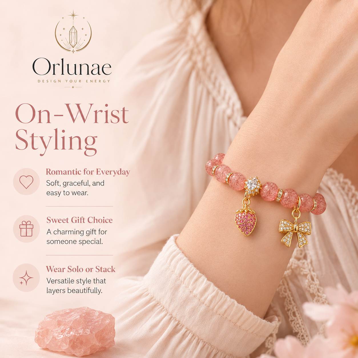 Strawberry Crystal Bracelet – Sweet Love & Joy Energy