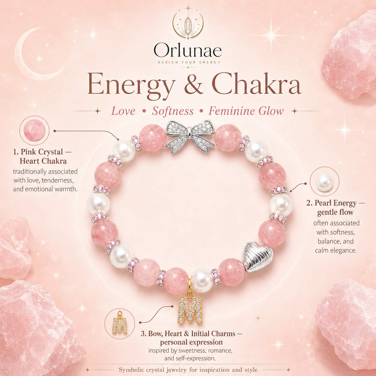 Rose Quartz Pearl Initial Bracelet – Gentle Love & Sweet Elegance Energy