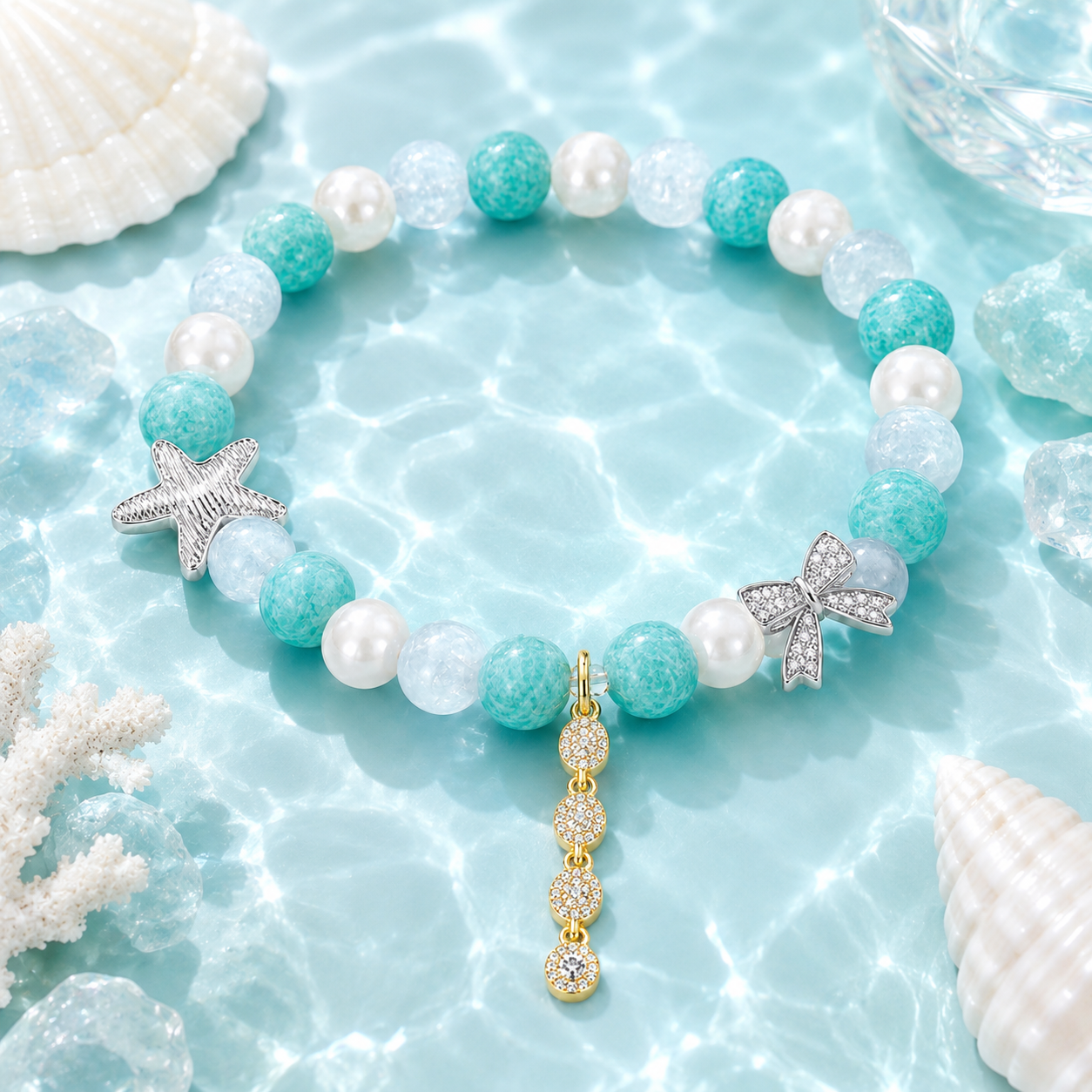 Ocean Amazonite Pearl Starfish Bracelet – Calm & Free Spirit Energy