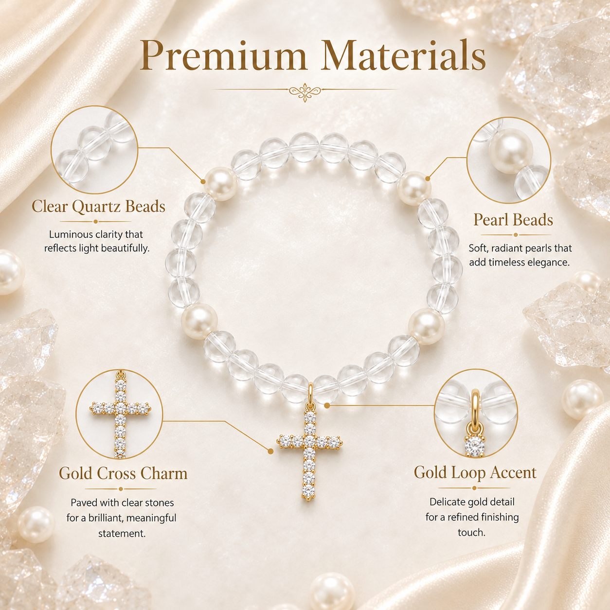 Clear Quartz Pearl Cross Bracelet – Clarity & Faith Energy