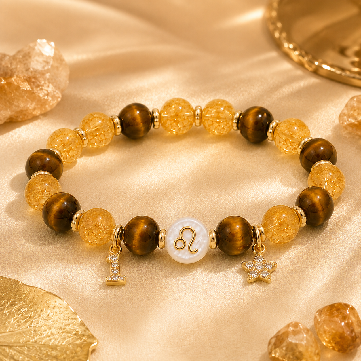 Leo Tiger’s Eye & Citrine Crystal Bracelet – Confidence & Radiance Energy