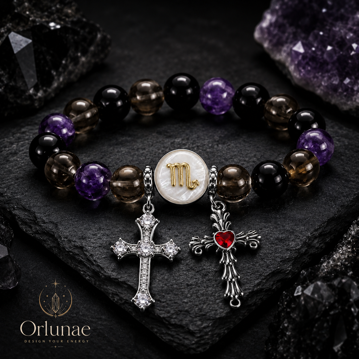 Scorpio Obsidian Amethyst Crystal Bracelet – Protection & Deep Intuition Energy