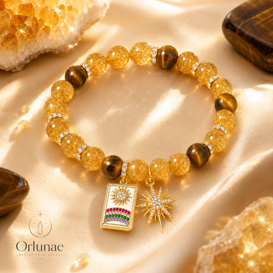 Sunlight Tiger’s Eye & Citrine Crystal Bracelet – Confidence & Abundance Energy
