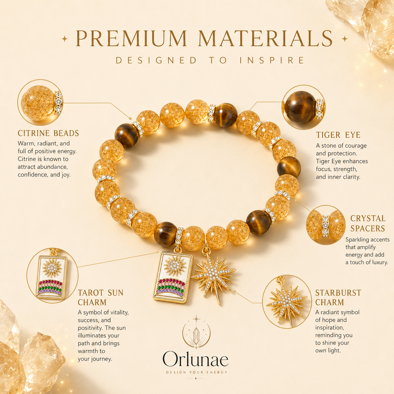 Sunlight Tiger’s Eye & Citrine Crystal Bracelet – Confidence & Abundance Energy