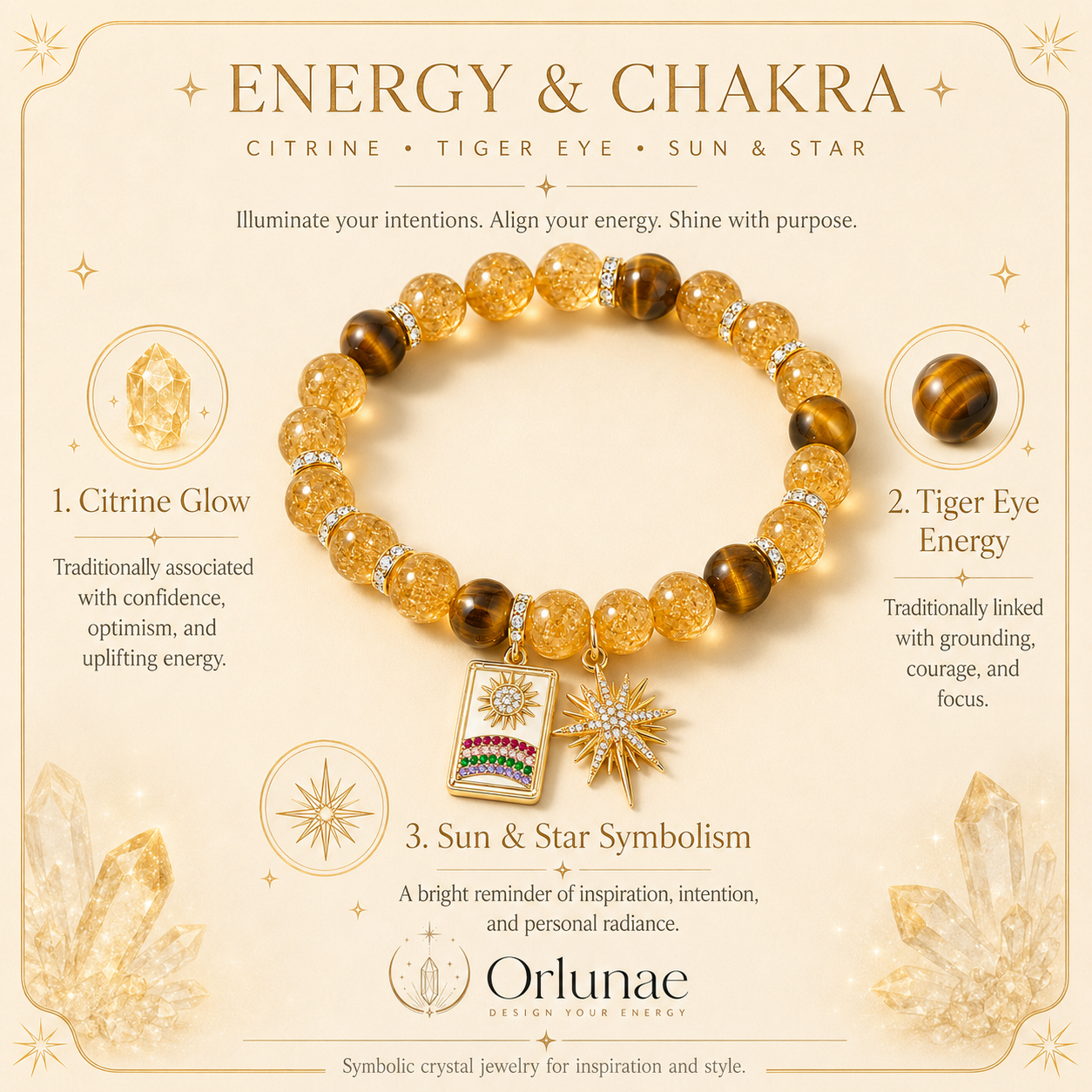 Sunlight Tiger’s Eye & Citrine Crystal Bracelet – Confidence & Abundance Energy