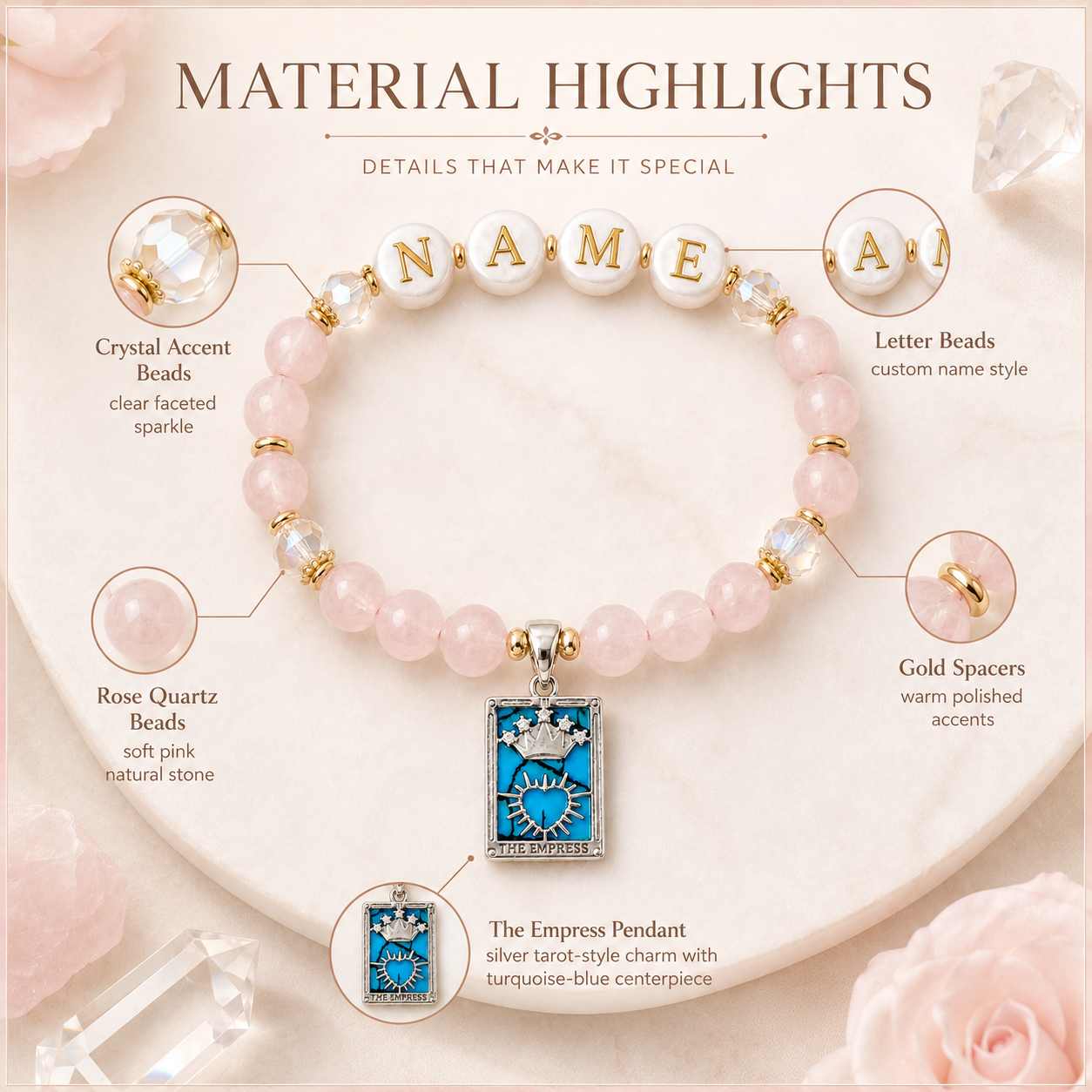 Rose Quartz Name Empress Bracelet