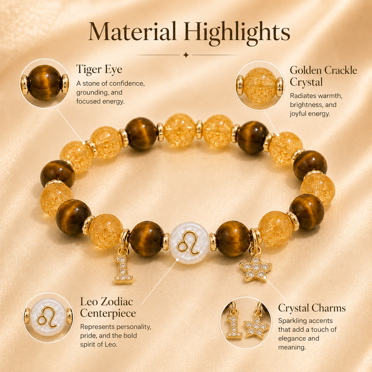 Leo Tiger’s Eye & Citrine Crystal Bracelet – Confidence & Radiance Energy