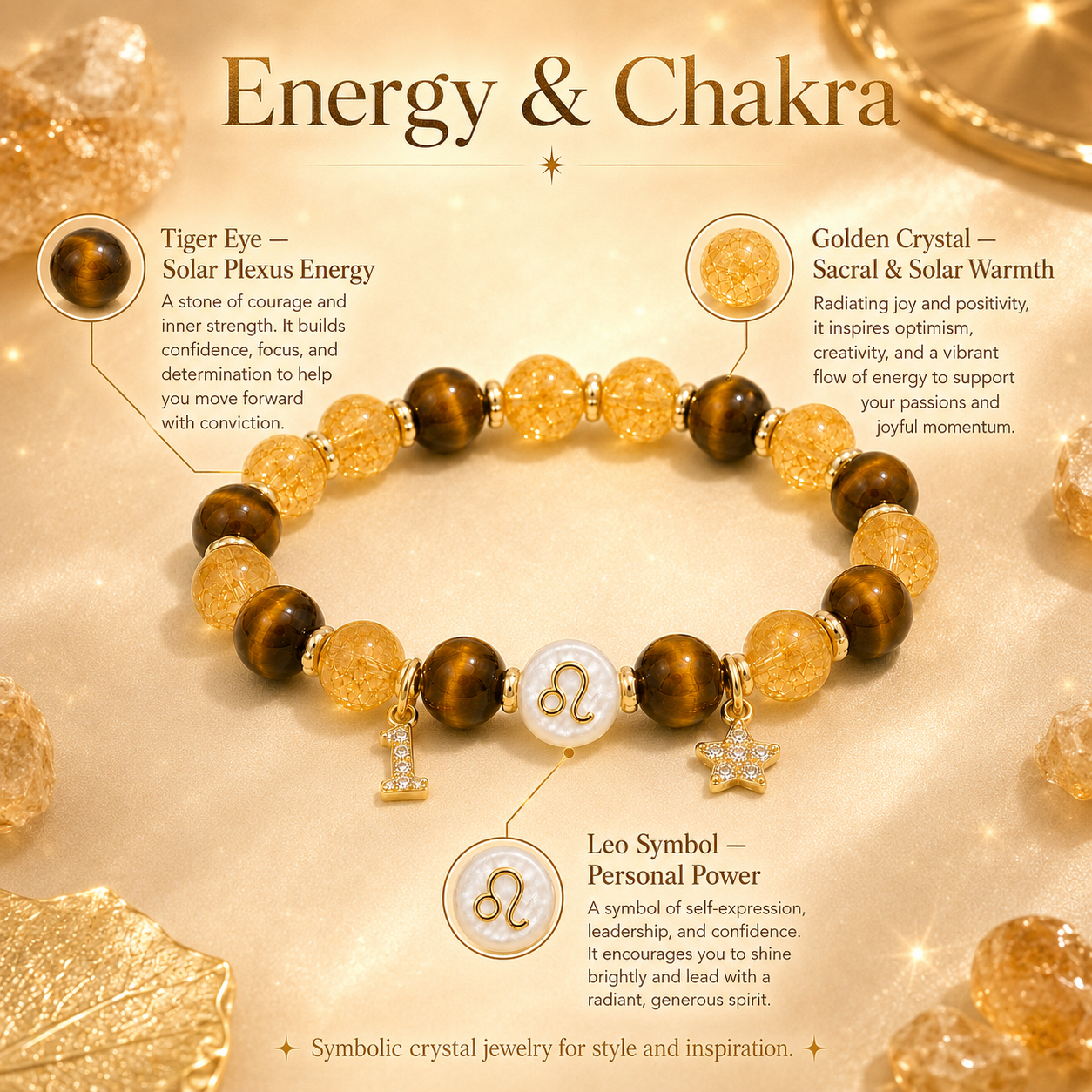 Leo Tiger’s Eye & Citrine Crystal Bracelet – Confidence & Radiance Energy