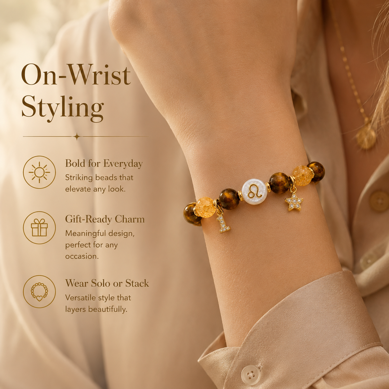 Leo Tiger’s Eye & Citrine Crystal Bracelet – Confidence & Radiance Energy